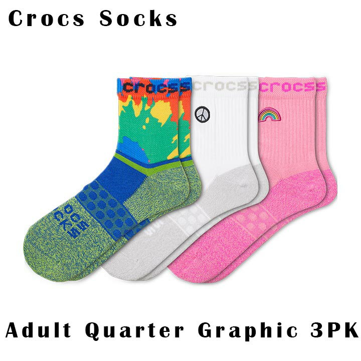 楽天crocs正規販売代理店　famクロックス アクセサリー【socks ソックス】Crocs Socks Adult Quarter Graphic 3-Pack / クロックス ソックス アダルト クォーター グラフィック 3パック/エレクトリックピンク タイダイ｜207792-6SK