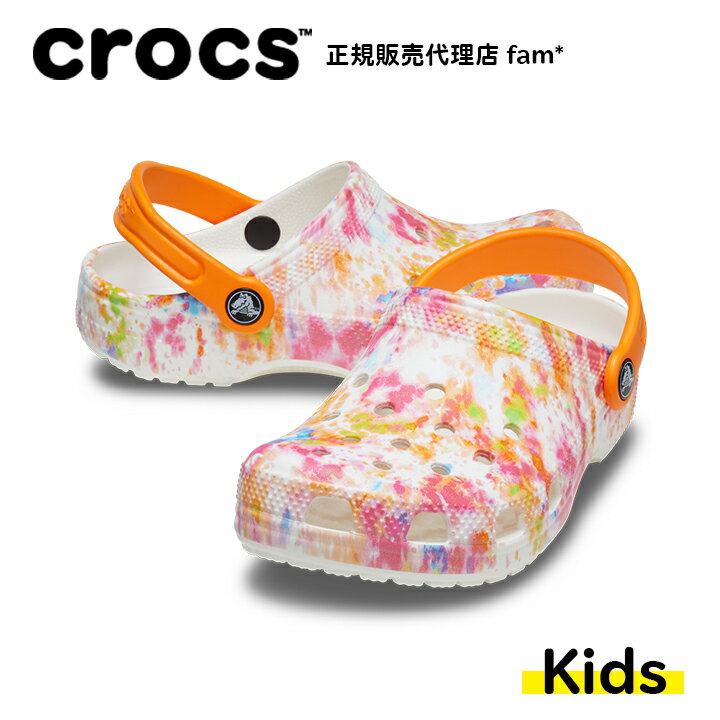 クロックス crocs【キッズ サンダル】Classic Tie Dye Graphic Clog K/クラシック タイ ダイ グラフィック クロッグ K/オレンジジング×マルチ｜**