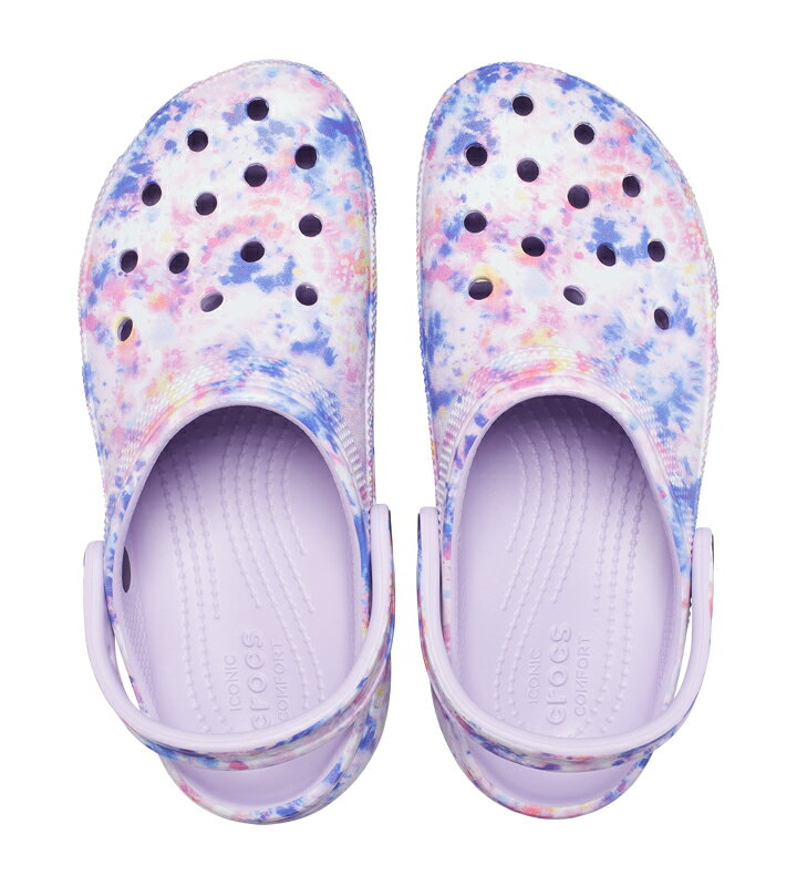 クロックス crocs【レディース サンダル】Classic Platform Tie Dye Graphic Clog W /クラシック プラットフォーム タイ ダイ グラフィック クロッグ/ラベンダー×マルチ｜**