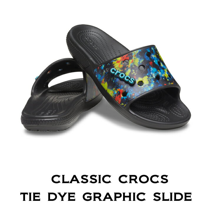 クロックス crocs【メンズ レディース サンダル】Classic Crocs Tie Dye Graphic Slide/クラシック クロックス タイ ダイ グラフィック スライド/マルチ×ブラック｜**