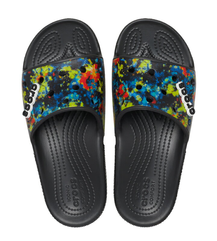 クロックス crocs【メンズ レディース サンダル】Classic Crocs Tie Dye Graphic Slide/クラシック クロックス タイ ダイ グラフィック スライド/マルチ×ブラック｜**