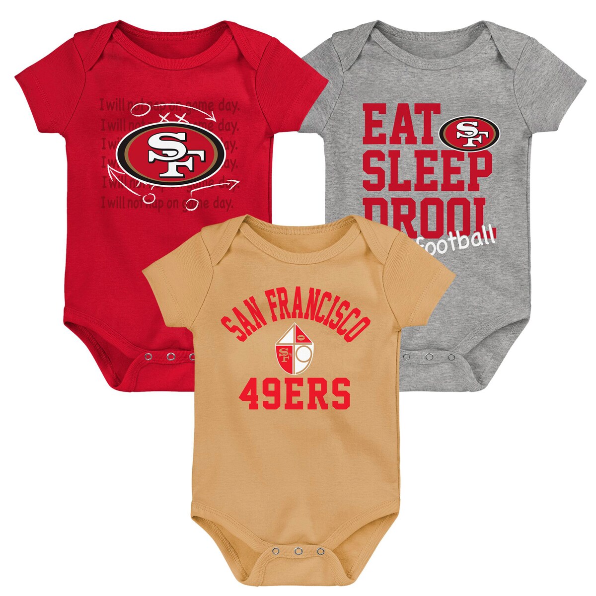 NFL 49ers p[XZbg OuterstuffiAE^[X^btj xr[ S[h (23 Newborn Eat, Sleep, Drool Retro 3 Pack Creeper - SMU)