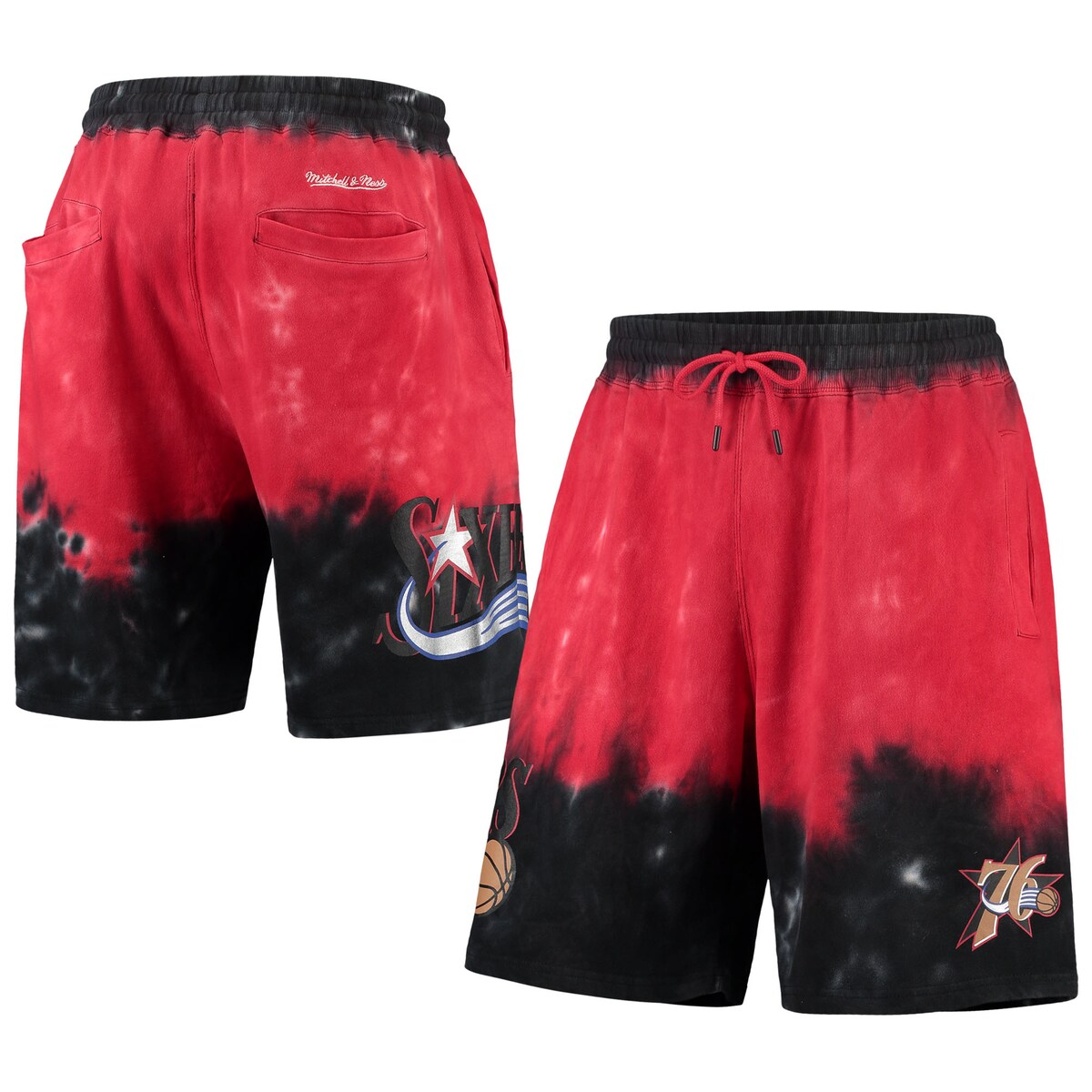 NBA 76ers カジュアル ショーツ Mitchell & Ness（ミッチェル＆ネス） メンズ ブラック (Mens MNC HWC Tie Dye Sublimated Terry Shorts)