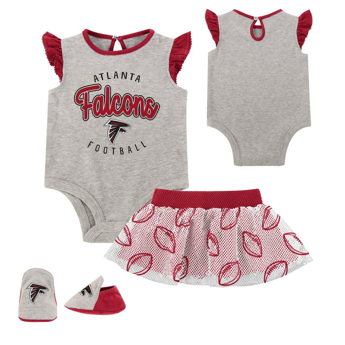 NFL ファルコンズ ロンパースセット Outerstuff（アウタースタッフ） ベビー ヘザーグレイ (23 Newborn All Dolled Up S/S Creeper Skirt and Bootie Set)