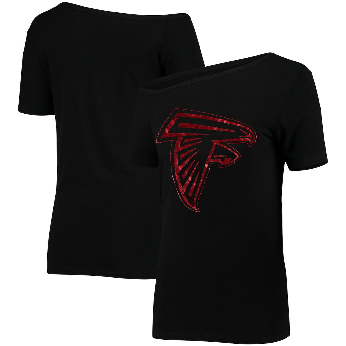 NFL ファルコンズ Tシャツ Majestic（マジェスティック） レディース ブラック (IVRCV19II Women's Foil Off Shoulder Blouse Short Sleeve T-Sh)