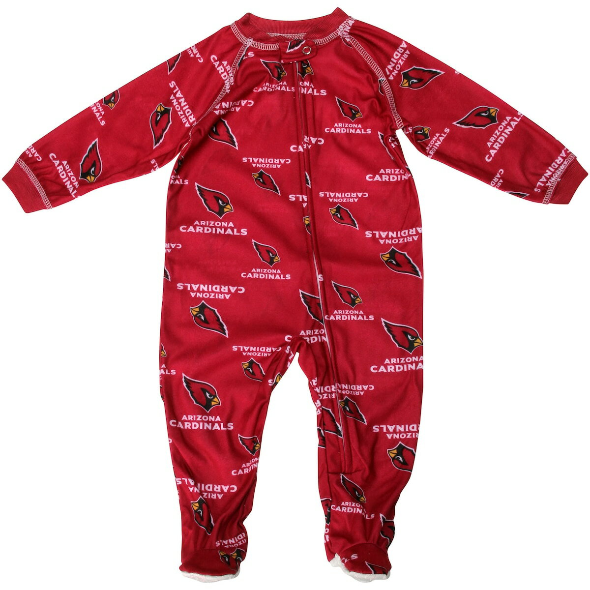 Say "nighty night" to your little one as he snuggles up in vibrant team colors with this Cardinals-spirited fleece footed sleeper! Featuring a super soft fleece construction with an allover team name and team logo pattern, it's the perfect set of pajamas that'll get your baby ready for his future as a dedicated Arizona fan.Officially licensedBrand: OuterstuffDistressed screen print graphicsMachine washLightweight ribbed T-shirtImportedSublimated graphicsMaterial: 100% PolyesterRib-knit collar100% Cotton