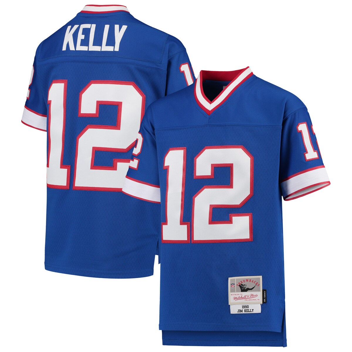 Help your kiddo rep one of the greatest players in Buffalo Bills history with this 1990 Legacy jersey from Mitchell & Ness. Its throwback design is inspired by the uniform Jim Kelly wore during his memorable seasons with the franchise. This jersey's remarkably detailed graphics and high-quality stitching will help bring back all those cherished memories of watching Jim Kelly lead the Buffalo Bills onto the gridiron.Jock tagOfficially licensedV-neckMaterial: 100% PolyesterMachine wash, tumble dry lowMesh bodyImportedQuality embroideryReplica Throwback JerseySide slits at hemBrand: Mitchell & NessDroptail hemTackle twill graphics