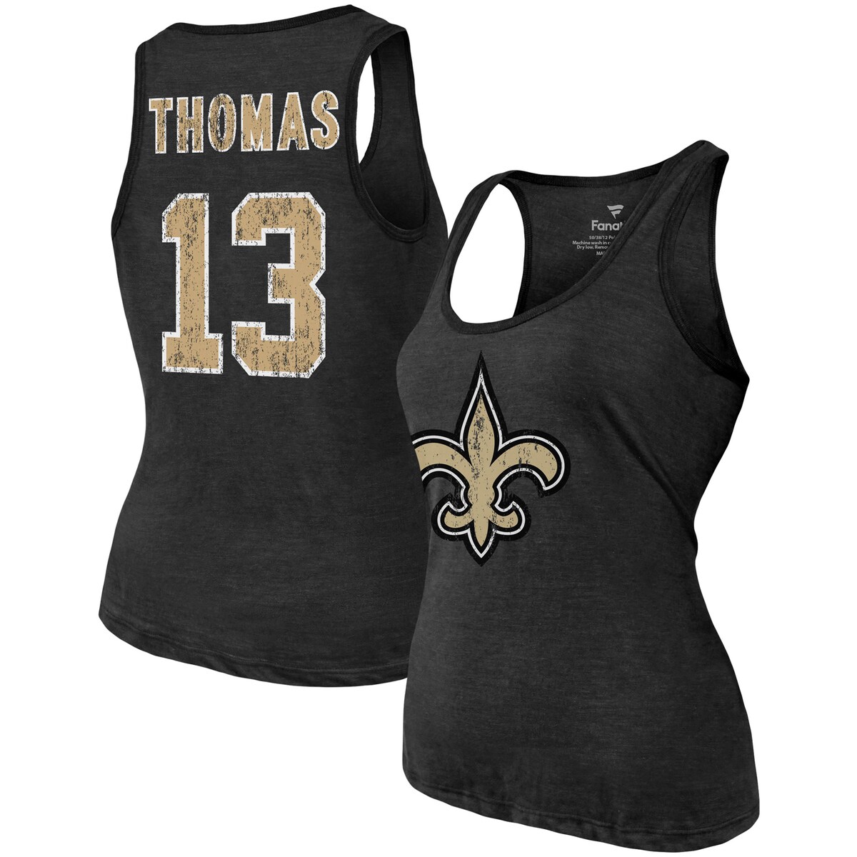 When you want to go all out and show off just how much you love the New Orleans Saints, what do you do? You grab this Michael Thomas Player Name and Number tri-blend tank top from Majestic Threads of course! It features stunning distressed New Orleans Saints graphics on the front and back.Scoop neckMaterial: 50% Polyester/38% Cotton/12% RayonOfficially licensedMade in the USABrand: Majestic ThreadsDistressed screen print graphicsMachine wash, tumble dry lowSleeveless