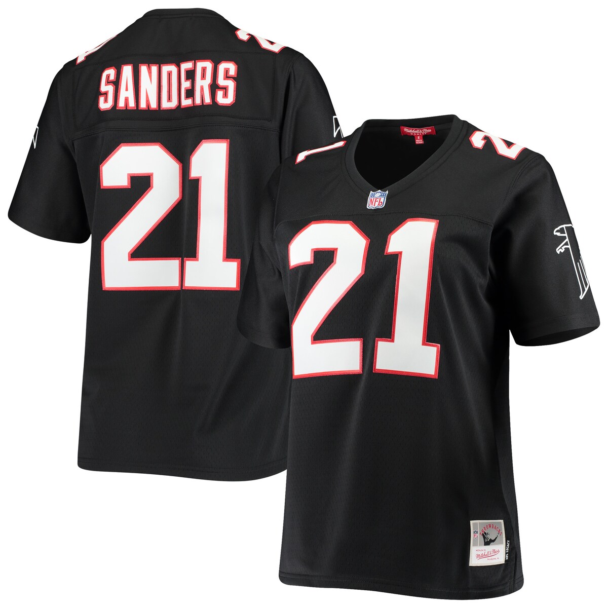 Show off your longstanding Atlanta Falcons fandom when you get this Deion Sanders Legacy replica jersey from Mitchell & Ness. It features distinctive throwback graphics on the chest and back, perfect for wearing on game day. By wearing this jersey, you'll be able to feel like you're reliving some of the great plays that Deion Sanders accomplished to lead the Atlanta Falcons to glory!Officially licensedImportedBrand: Mitchell & NessWoven jock tagDroptail hem with side splitsMachine wash, line dryEmbroidered fabric appliqueV-neckShort sleeveMesh bodyMaterial: 100% Polyester