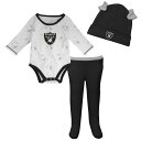 NFL レイダース ベビー服 3点 セット Outerstuff（アウタースタッフ） ベビー ホワイト (22 Newborn Dream Team Creeper Pant & Hat Set)