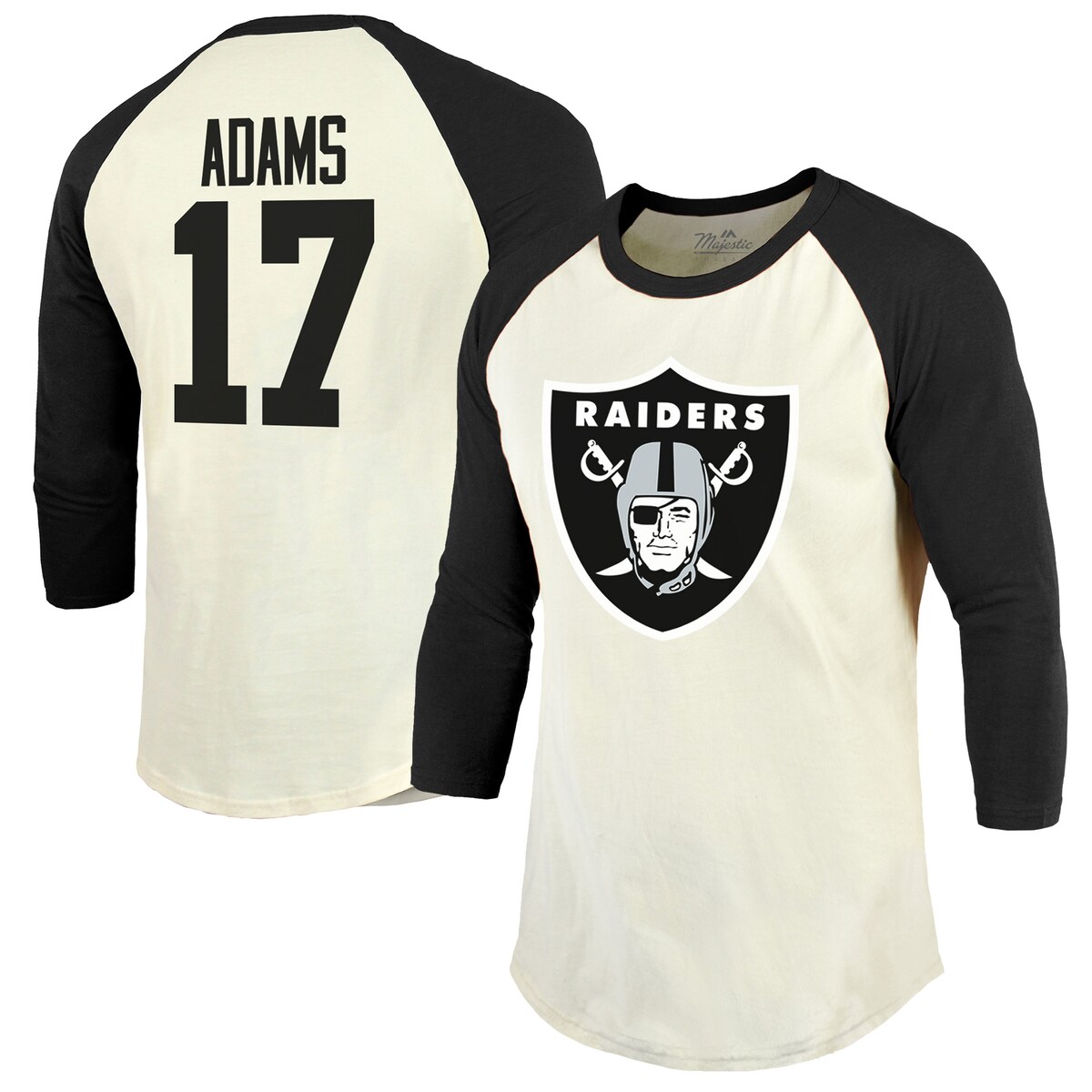 NFL C_[X _oeEA_X TVc Majestici}WFXeBbNj Y N[ (Men's Cream 3/4 Raglan Player N&N Top)