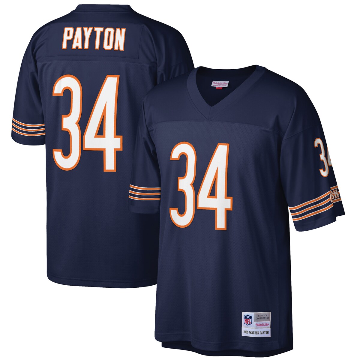 Wear your enthusiasm for the Chicago Bears proudly when you get this Walter Payton 1985 Retired Player replica jersey from Mitchell & Ness.Front and back yoke seamsV-neckWoven jock tagTackle twill appliqueShort sleeveSide splits at bottom hemMaterial: 100% PolyesterMachine wash, tumble dry lowJersey Color Style: RetiredOfficially licensedReplica JerseyFabric appliqueScreen print graphicsRib-knit collarMesh bodiceBack neck tapeDroptail hemImportedBrand: Mitchell & Ness