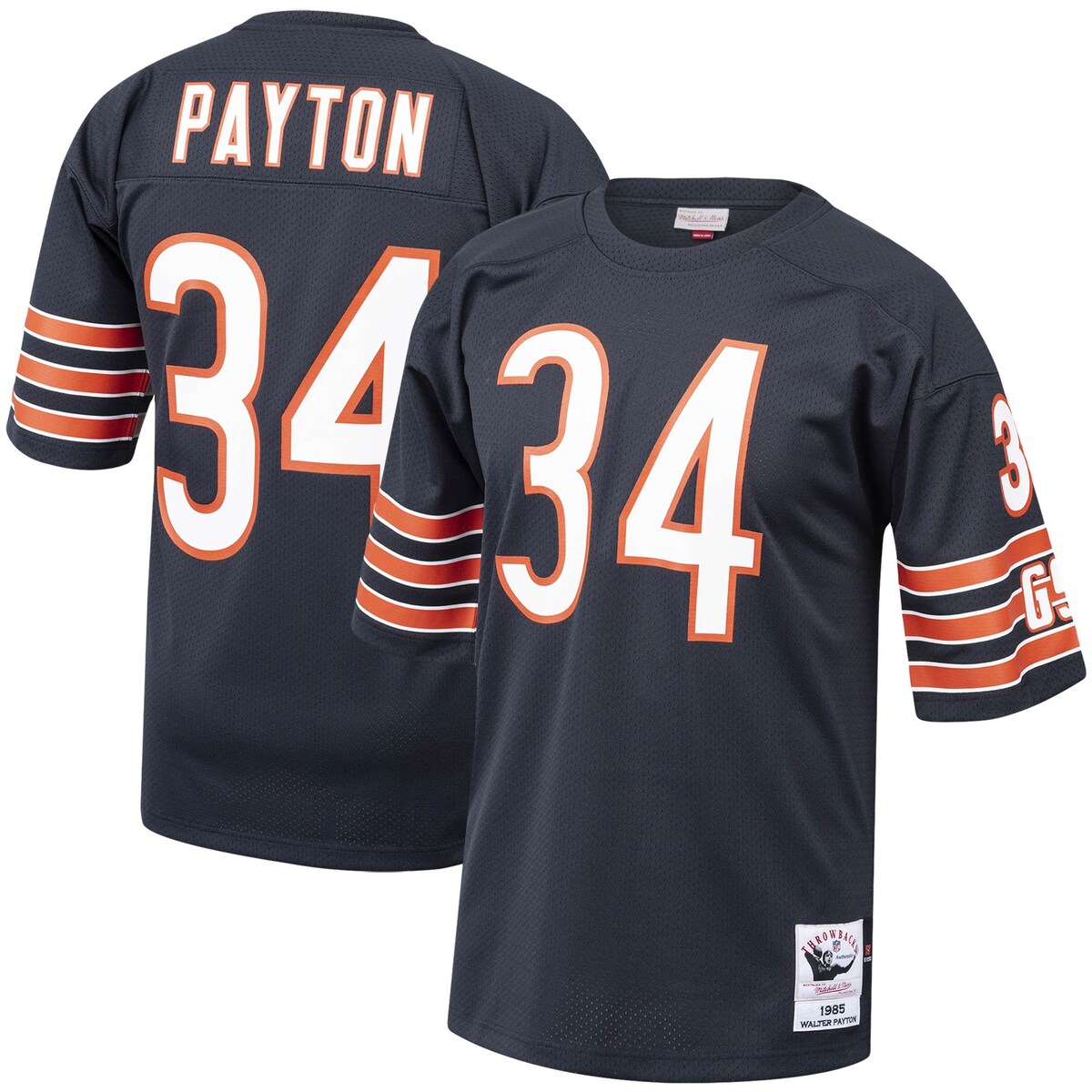 You remember watching Walter Payton dominate opponents with his skill set. Celebrate his career with this Chicago Bears Authentic retired player jersey from Mitchell & Ness. The picture-perfect design will remind you of the days when your favorite player patrolled the gridiron. When you wear this Chicago Bears jersey, all eyes will be on you.V-neckImportedBrand: Mitchell & NessOfficially licensedMachine wash, line drySewn on felt player tag, bottom left hemTackle twill graphicsEmbroidered graphicsScreen print graphicsMaterial: 100% PolyesterSide splits at bottom hemDroptail hemNFL fabric applique sewn at collarMesh fabric