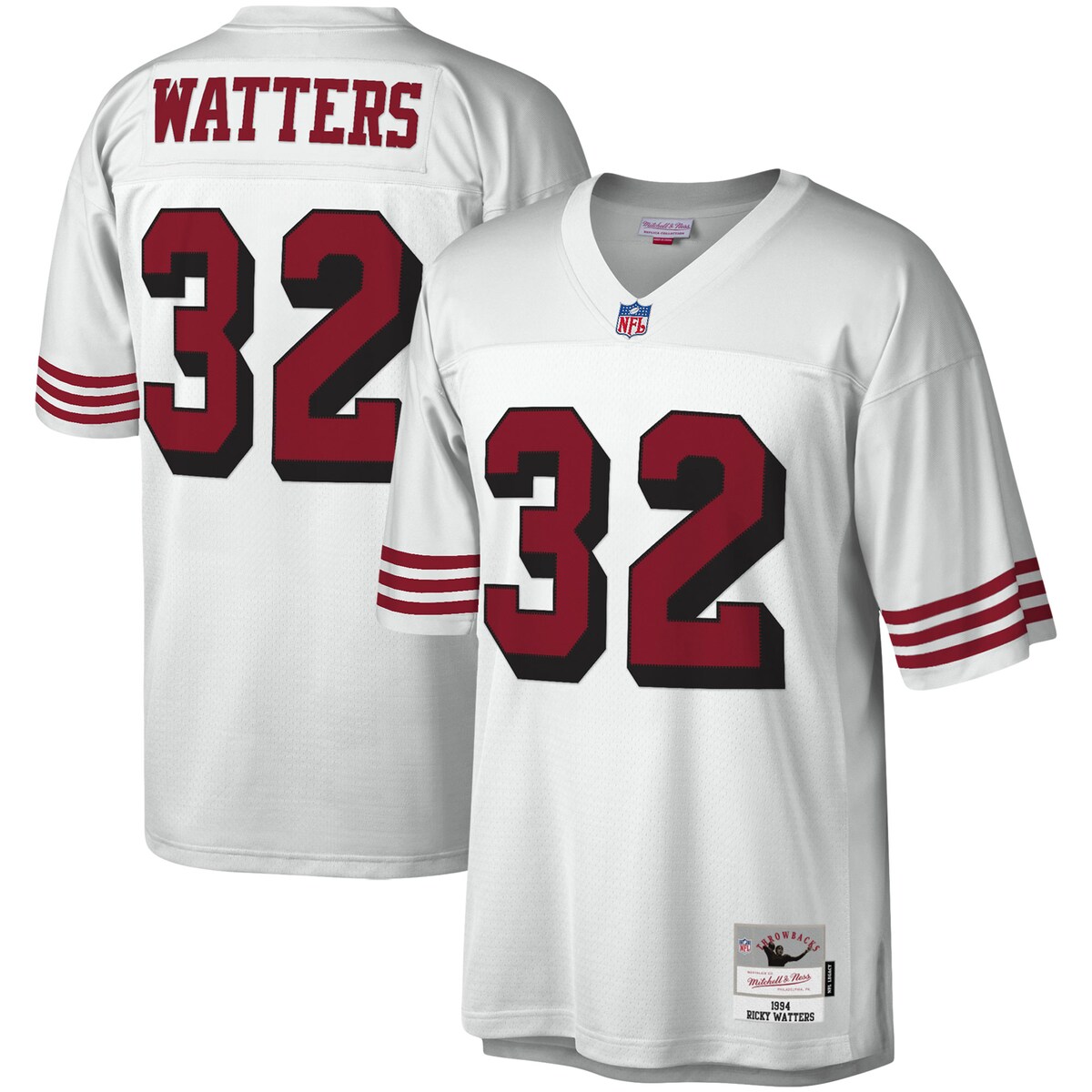 You're a massive San Francisco 49ers fan and also loved watching Ricky Watters play. Now you can show off your fandom for both when you get this Ricky Watters San Francisco 49ers Legacy replica jersey from Mitchell & Ness. It features distinctive throwback San Francisco 49ers graphics on the chest and back, perfect for wearing at a home game. By wearing this jersey, you'll be able to feel like you're reliving some of the great plays that Ricky Watters accomplished to lead the San Francisco 49ers to glory.Officially licensedWoven tags at bottom hemMaterial: 100% PolyesterBrand: Mitchell & NessFabric applique sewn onShort sleevesSublimated rib-knit sleeve insertsEmbroidered twill graphicsImportedEmbroidered NFL Shield at collarThrowback JerseyMesh fabricV-neckMachine wash, line drySide splits at waist hem