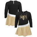 Prepare your little one for game day in true New Orleans Saints fashion with this adorable Heart to Heart Jersey dress. It's designed with lovable New Orleans Saints graphics and plenty of hearts, so everyone can see which squad your fam roots for. Not to mention, the extra-soft tri-blend material is sure to keep your youngster comfortable.One-button closure at backMaterial: 65% Polyester/35% RayonMachine wash, tumble dry lowOfficially licensedLong sleeveFrench terry liningScreen print graphics with glitter detailImportedBrand: OuterstuffCrew neckOutseam on size M (5/6) measures approx. 17''