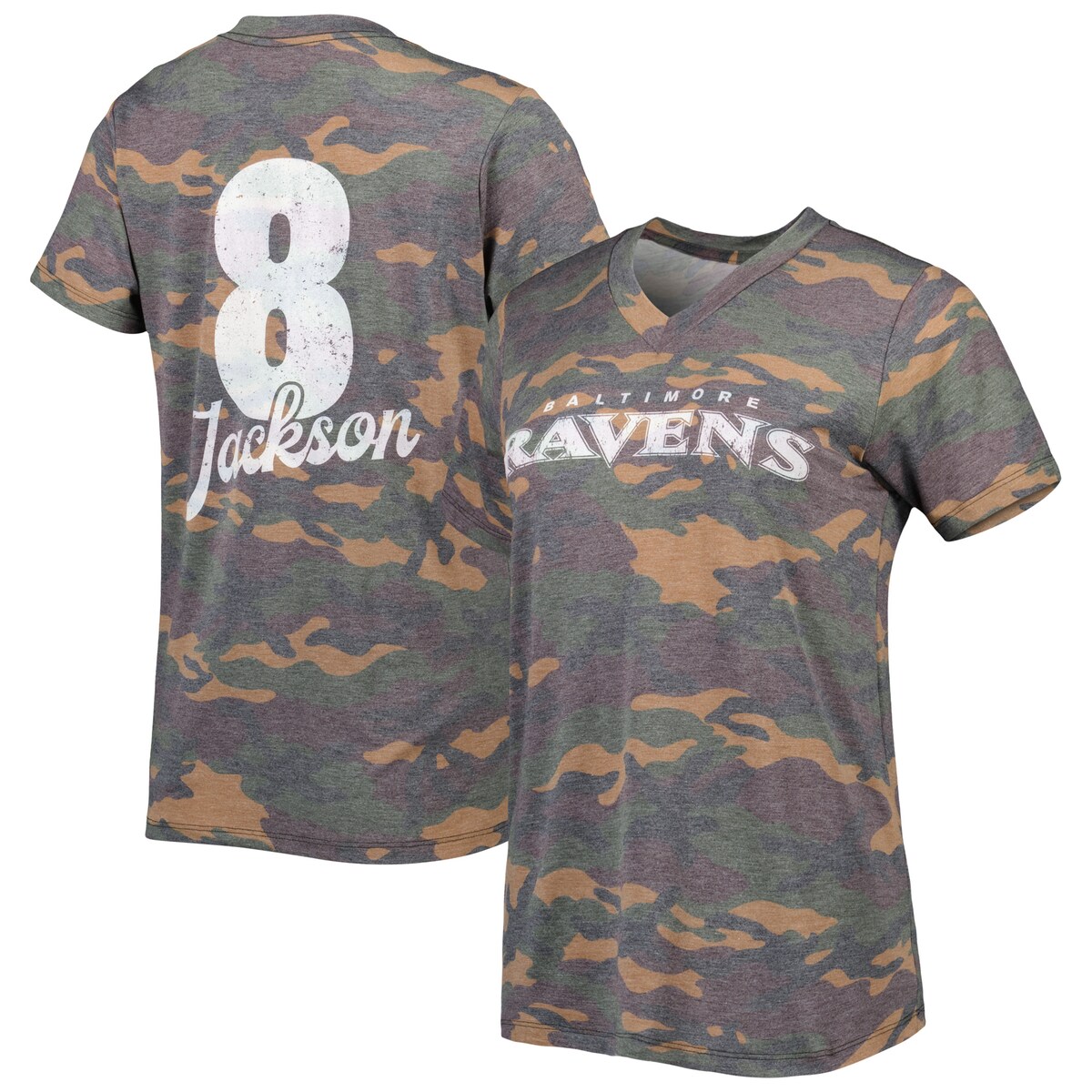 【公式グッズ】NFL レイブンズ ラマー・ジャクソン Tシャツ Majestic（マジェスティック） レディース カモフラ (Women's Camo Boyfriend N&N Top)