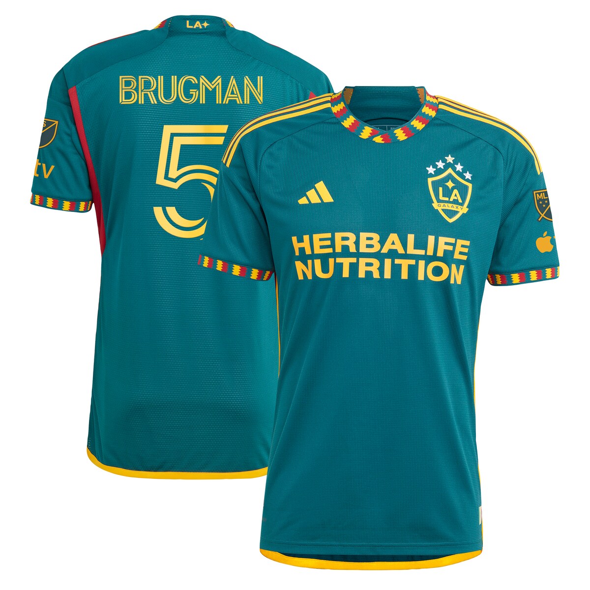 Look and feel like the real deal when you add this Gastn Brugman 2023 LA Kit Authentic Player Jersey to your LA Galaxy collection. The LA kit honors the city of Los Angeles and its history by embracing the City flag. Coated in city colors, the kit represents all of the different Angelino cultures, no matter what border or bridge you crossed to get here, this will forever be your home. This adidas gear features AEROREADY technology and ventilated, mesh panels that work together to keep you dry and comfortable all game long. Its exciting LA Galaxy graphics will motivate you to cheer on your favorite team as they take the pitch.Material: 100% PolyesterOfficially licensedAEROREADY technology absorbs moisture and makes you feel dryMachine wash, tumble dry lowEmbroidered adidas logo on right chestBrand: adidasTagless collar for added comfortSewn on embroidered team crest on left chestVentilated mesh panel insertsImportedHeat-sealed sponsor logo on chestBackneck taping - no irritating stitch on the backAuthentic Jersey