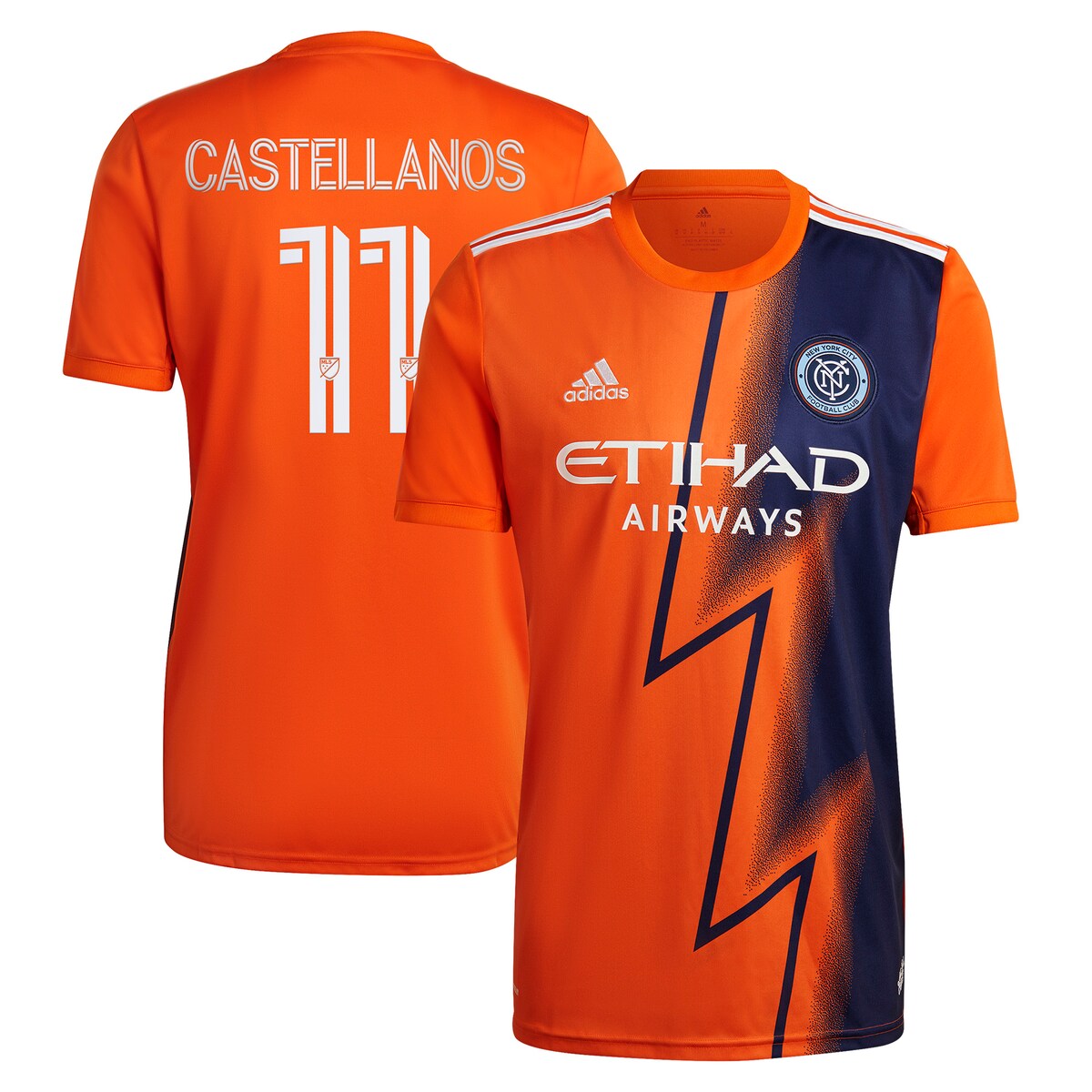 You're a huge New York City FC fan, and whenever they're on the pitch, you're tuned in. Be sure you're outfitted properly by grabbing this Valentin Castellanos 2022 The Volt Kit Replica Player Jersey! It's exciting being a devout New York City FC fan and you'll be the biggest one around in this adidas jersey, featuring crisp team graphics with AEROREADY technology that will keep you comfortable as you cheer your squad to a victory.Machine wash, tumble dry lowOfficially licensedAEROREADY technology absorbs moisture and makes you feel dryTagless collar for added comfortVentilated mesh panel insertsSewn on embroidered team crest on left chestReplica JerseyEmbroidered adidas logo on right chestMaterial: 100% PolyesterBrand: adidasImportedBackneck taping -no irritating stitch on the backHeat-sealed sponsor logo on chest