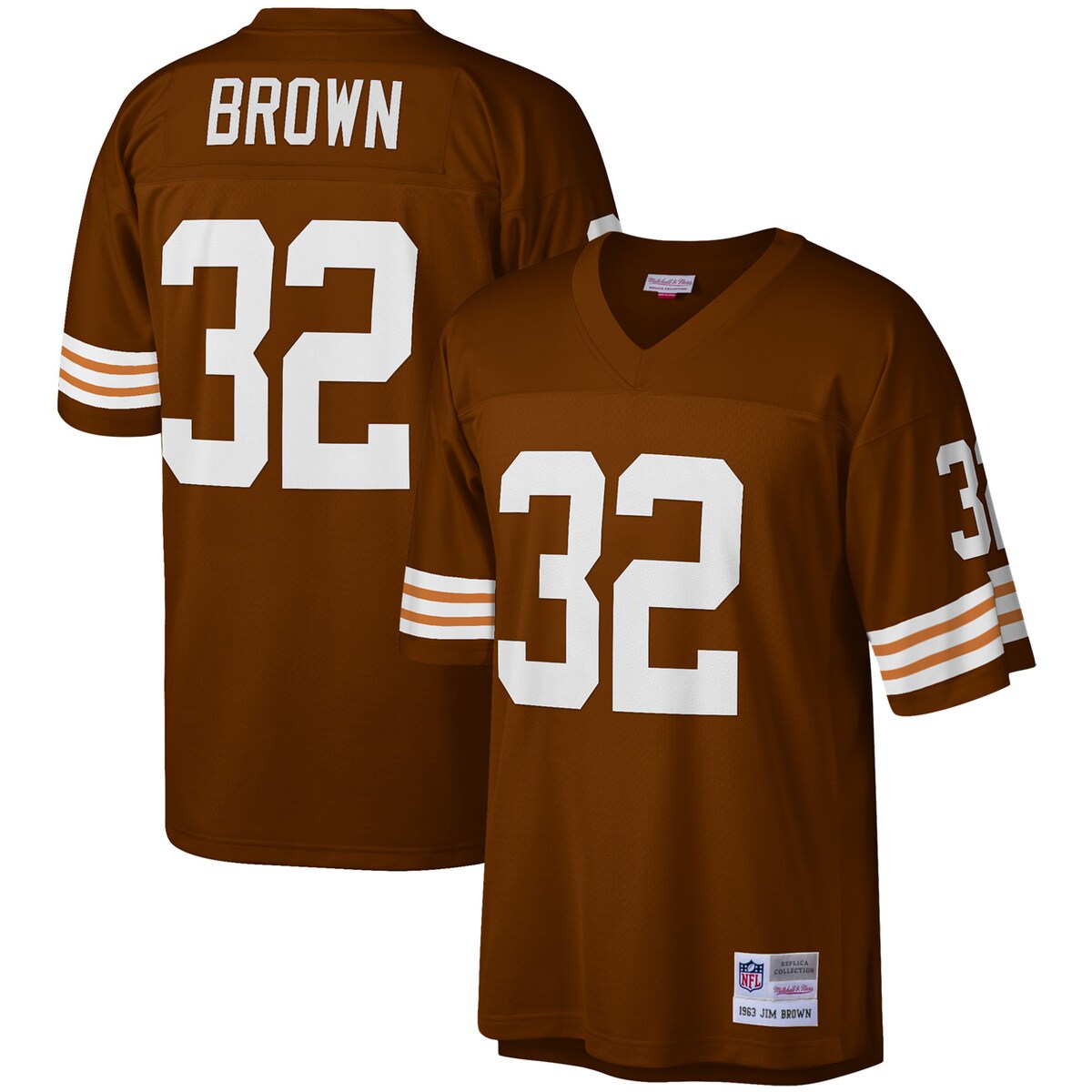 You're a massive Cleveland Browns fan and also loved watching Jim Brown play. Now you can show off your fandom for both when you get this Jim Brown Cleveland Browns Legacy replica jersey from Mitchell & Ness. It features distinctive throwback Cleveland Browns graphics on the chest and back, perfect for wearing at a home game. By wearing this jersey, you'll be able to feel like you're reliving some of the great plays that Jim Brown accomplished to lead the Cleveland Browns to glory.Fabric applique sewn onV-neckOfficially licensedImportedMaterial: 100% PolyesterEmbroidered twill graphicsEmbroidered NFL Shield at collarBrand: Mitchell & NessMesh fabricSublimated rib-knit sleeve insertsWoven tags at bottom hemReplicaShort sleevesMachine wash, line drySide splits at waist hem