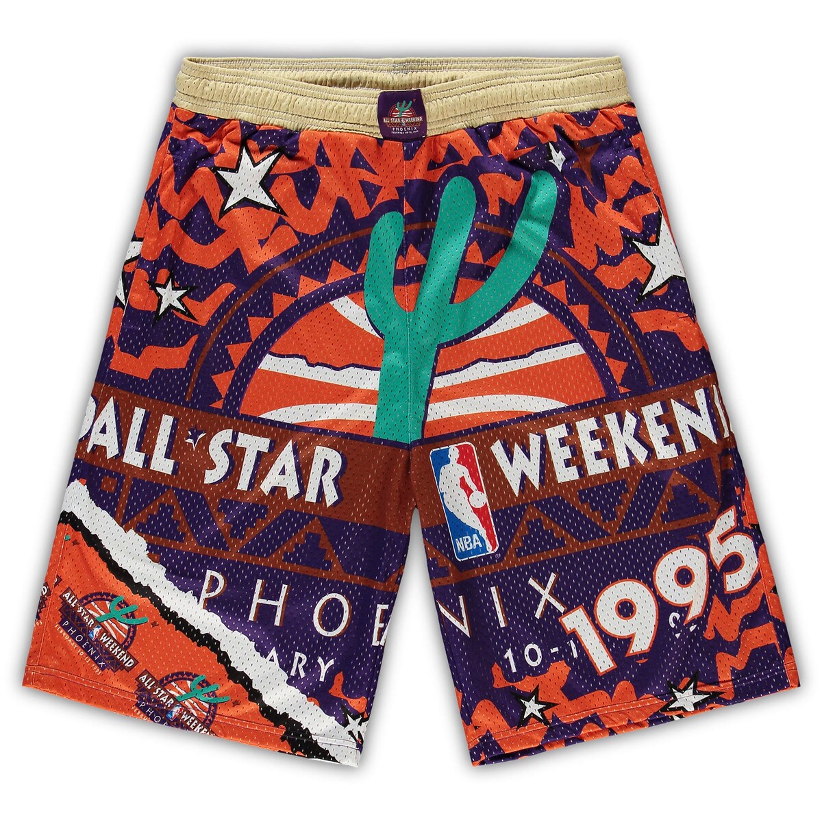 Relive the ambiance of the 1995 NBA All-Star Game with these fresh Hardwood Classics Jumbotron 2.0 shorts by Mitchell & Ness. They feature breathable mesh material, and an adjustable waistband for a customized fit. Plus, the sublimated NBA graphics add an authentic touch to these throwback-inspired bottoms.Inseam for size XLT approx. 11.5''Officially licensedMachine wash, tumble dry lowBrand: Mitchell & NessMaterial: 100% PolyesterSide slip pocketsImportedSublimated designMesh fabricElastic waistband with drawstring