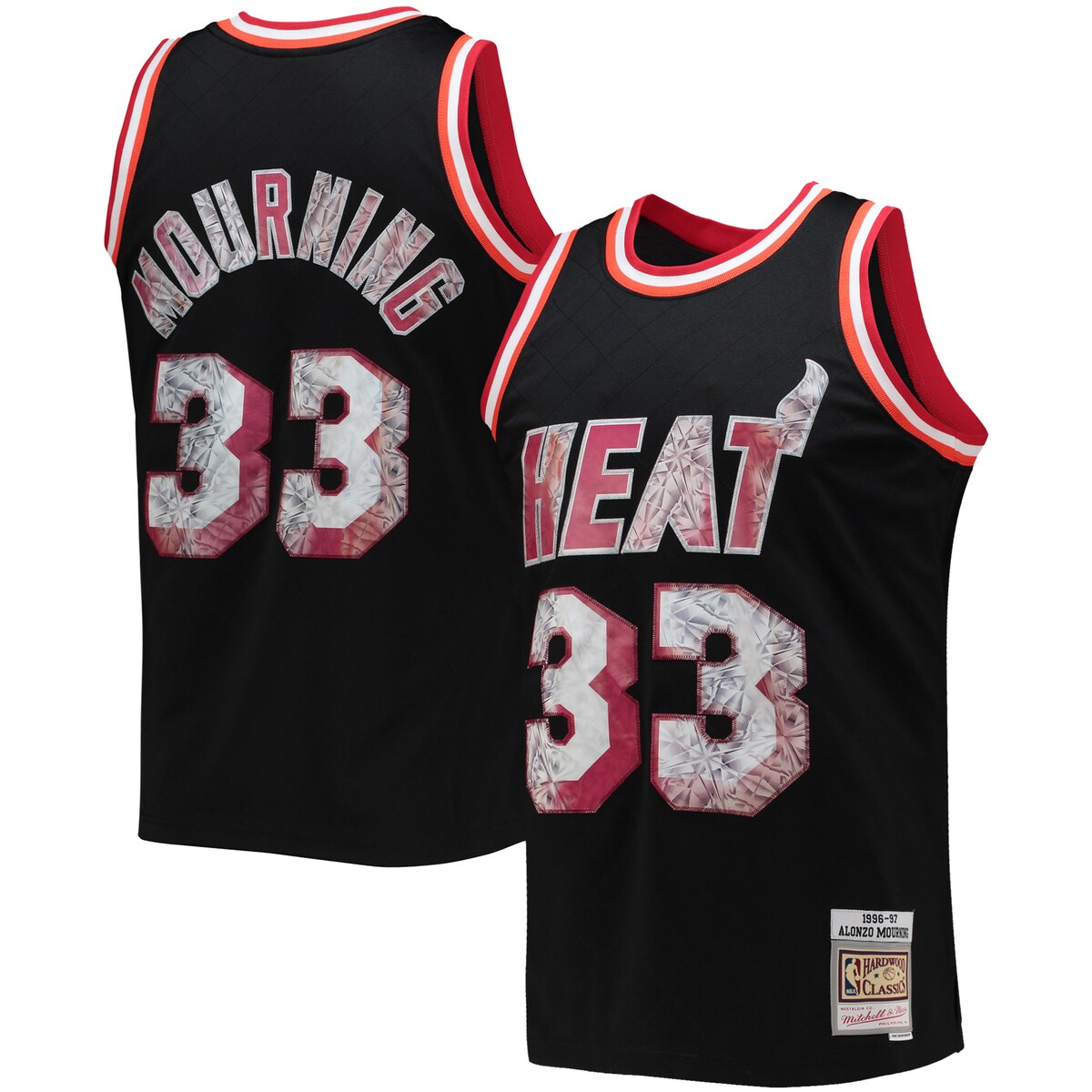For the NBA's 75th anniversary, throw it back to one of the stars of the Miami Heat with this Alonzo Mourning Hardwood Classics Diamond Swingman jersey from Mitchell & Ness. It features faux diamond details for the league's big milestone and that old-school design Alonzo Mourning used to wear back in the day. This authentic piece of gear is a great way to mesh past and present as you get fired up for game day.Stitched designMachine wash, line drySwingman ThrowbackOfficially licensedImportedWoven jock tag at hemStitched holographic applique with faux diamond patternStraight hemline with side splitsMaterial: 100% PolyesterBrand: Mitchell & NessSleeveless