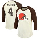 【公式グッズ】NFL ブラウンズ デショーン・ワトソン ネーム&ナンバー ラグラン 七分袖 Tシャツ Majestic/マジェスティック メンズ クリーム (Men's Cream 3/4 Raglan Player N&N Top - EXPIRED)
