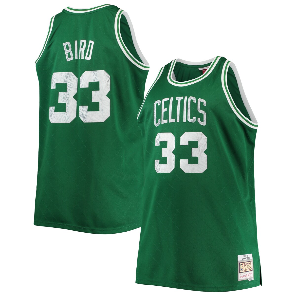 Commemorate the iconic legacy of "The Hick from French Lick" while celebrating 75 years of illustrious NBA insanity with this Boston Celtics Diamond Swingman jersey from Mitchell & Ness. Along with a sleeveless design, this top offers lightweight fabric to keep you fresh throughout the day. Featuring legendary Boston Celtics and Larry Bird graphics, this is the perfect way to show your timeless devotion to your favorite team and player in the NBA.Swingman ThrowbackImportedStraight hemline with side splitsStitched designStitched holographic applique with faux diamond patternWoven jock tag at hemSleevelessOfficially licensedMachine wash, line dryBrand: Mitchell & NessMaterial: 100% Polyester