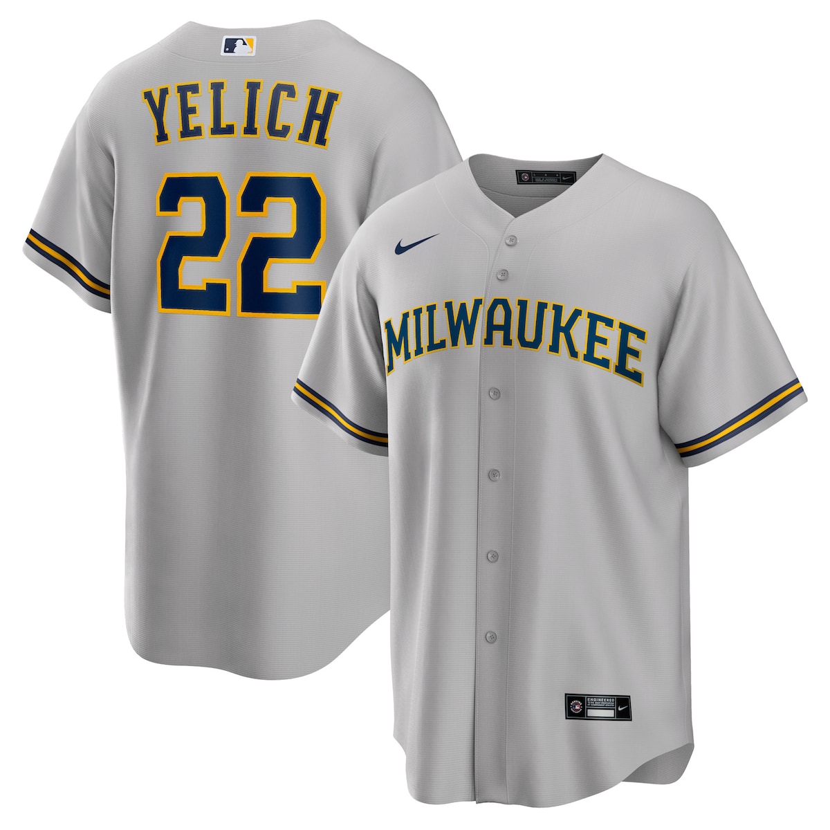 MLB ブルワーズ クリスチャン・イェリッチ レプリカ ユニフォーム Nike ナイキ メンズ グレイ (Nike 2020 Men's Replica Player Jersey - 2019 Unveils)