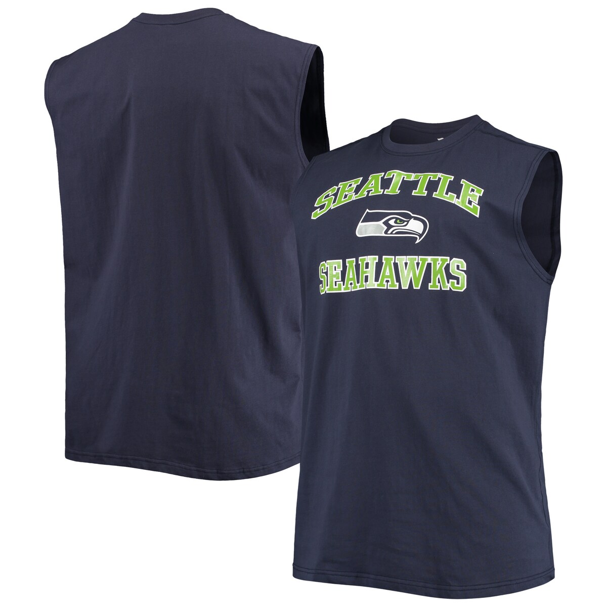 Pick up this Seattle Seahawks muscle tank top to boast your team pride. Its tagless collar and sleeveless design offer a light, fresh feel. This tank is suitable for any activity level, whether you're chilling on the couch or training for the next Seattle Seahawks open tryout.Machine wash, tumble dry lowImportedScreen print graphicsMaterial: 100% CottonBrand: Fanatics BrandedOfficially licensedCrew neckSleeveless