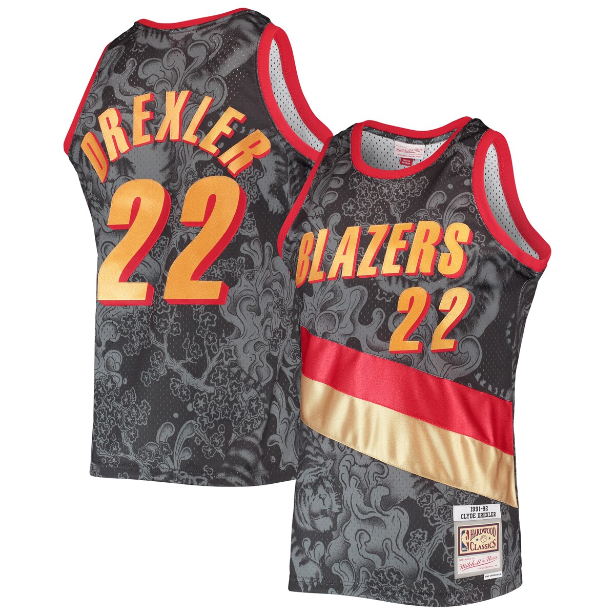Mitchell & Ness' Hardwood Classics line lets you celebrate a new year with a little nostalgia thanks to this 1991/92 Clyde Drexler Portland Trail Blazers Lunar New Year Swingman jersey. It features a unique design with tackle twill graphics over mesh fabric. This one-of-a-kind jersey is a great way to pay homage to Clyde Drexler with a cultural touch.Woven jock tag at hemOfficially licensedBrand: Mitchell & NessMachine wash, line drySleevelessMaterial: 100% PolyesterMesh fabricImportedCrew neckSide splits at hemTackle twill graphicsSwingmanSublimated graphics