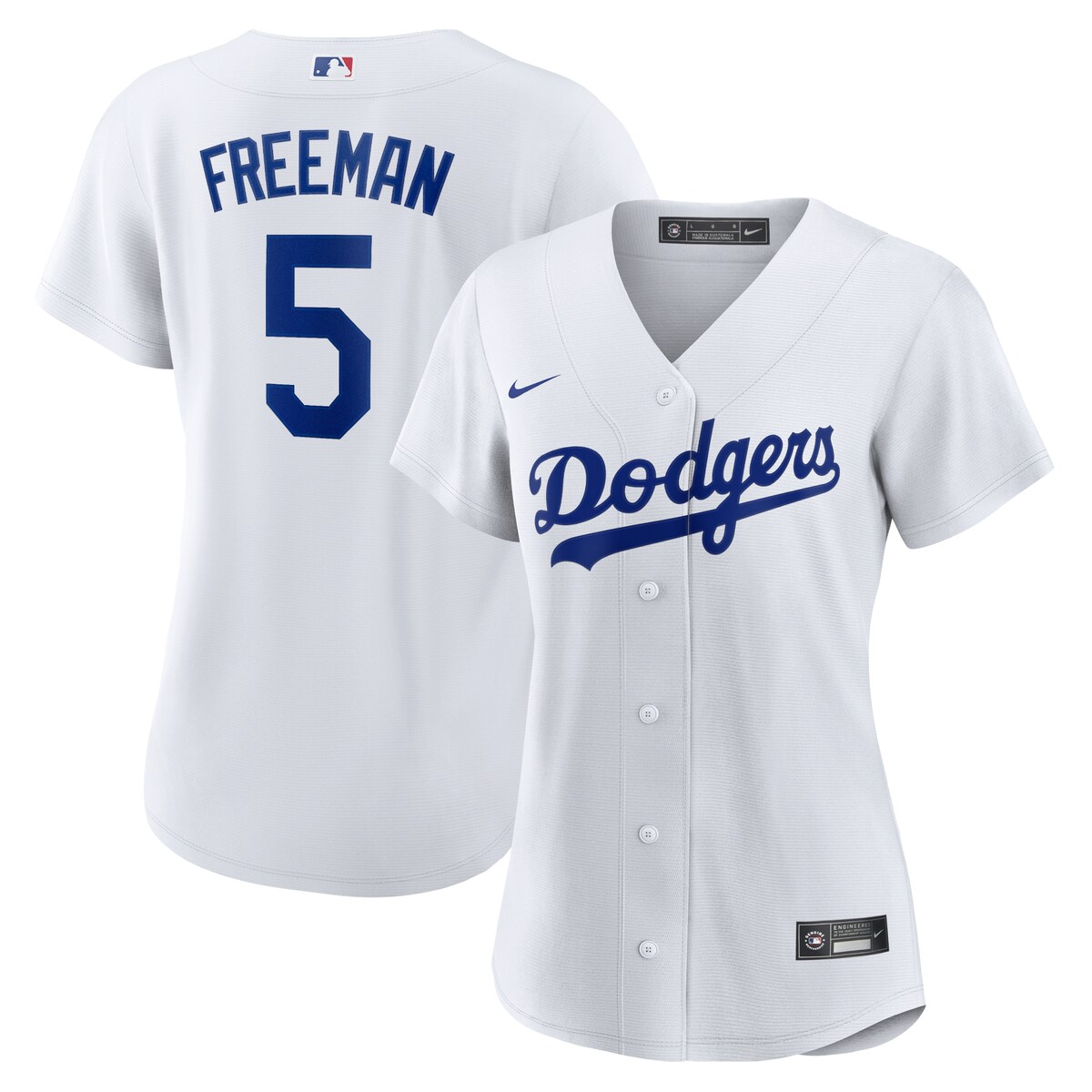 Your Los Angeles Dodgers dominate on the diamond, and now you can match the team from anywhere with this Freddie Freeman Replica Player Jersey. This Nike jersey features classic details, like a rounded droptail hem and full-button front. The spirited Los Angeles Dodgers graphics will ensure fellow fans know where your allegiance lies.Short sleeveReplica JerseyOfficially licensedTackle twill graphicsHeat-sealed jock tag at hemMachine wash gentle or dry clean. Tumble dry low, hang dry preferred.Rounded droptail hemImportedMaterial: 100% PolyesterBrand: NikeFull-button front