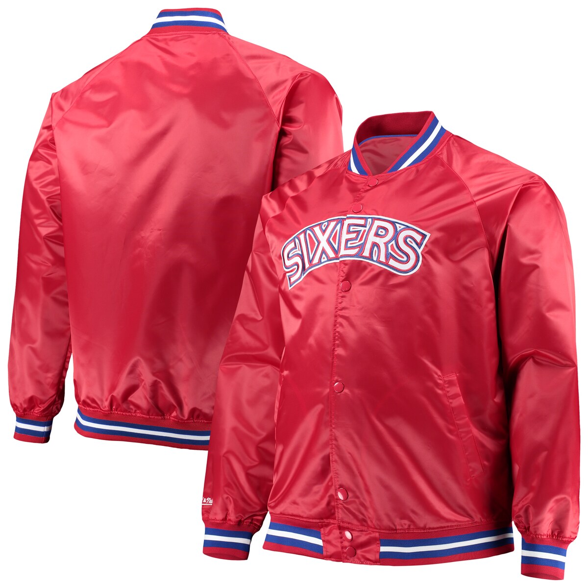 NBA 76ers WPbg Mitchell & Nessi~b`FlXj Y bh (Mens PRF MNC HWC B&T Lightweight Satin Jacket)