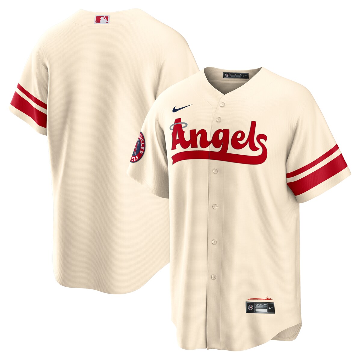 Add a truly unique piece to your Los Angeles Angels collection of gear with this new 2022 City Connect Replica Team Jersey. This special Nike piece is perfect for you, whether you were born at the beach or have fallen in love with the laid back surf culture that Southern California provides. The design of this gear is inspired by immaculate Huntington Beach vibes and the unwavering free and easy mood of Angels fans. Snag some of this fresh new gear to stand out at the game or in the sand on the weekend, and make sure everyone knows where you're from and who you root for.Heat-sealed jock tagMachine wash gentle or dry clean. Tumble dry low, hang dry preferred.Replica JerseyOfficially licensedImportedMaterial: 100% PolyesterRounded hemBrand: NikeHeat-sealed transfer appliqueFull-button frontMLB Batterman applique on center back neck