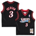 Introduce your little one to a star from the Philadelphia 76ers past with this Hardwood Classics Retired Player jersey from Mitchell & Ness. The old-school design features vintage Philadelphia 76ers graphics that will take everyone back to when Allen Iverson was one of the most electrifying talents in the NBA. This throwback Allen Iverson jersey is also designed with mesh fabric for a lightweight feel.Officially licensedImportedMaterial: 100% PolyesterHeat-sealed NBA logoReplica JerseyMachine wash with garment inside out, tumble dry lowBrand: Mitchell & NessMesh fabricRib-knit collar and armholesSewn-on jock tag at bottom hemSide splits at waist hemSleevelessTackle twill applique graphics
