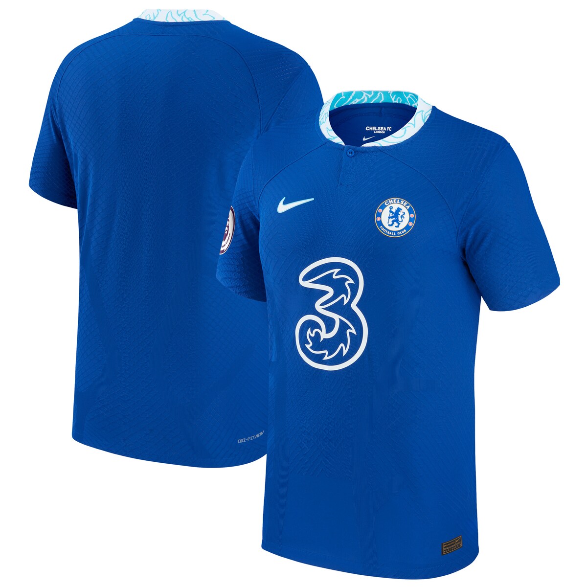 Show everyone that you're the number one fan of Chelsea with this 2022/23 Home Authentic Jersey from Nike. The jersey features ventilated mesh inserts to keep you cool and comfortable as the game heats up. The jersey displays heat-sealed Chelsea graphics on the left chest so that your can keep your team close to you heart. The jersey has an authentic look so you can feel like you're a part of Chelsea.Ventilated mesh panel insertsRaglan sleeves allow natural range of motionMachine wash, tumble dry lowOfficially licensedJersey Color Style: HomeImportedWoven Authentic Nike jock tag on left hemMaterial: 100% PolyesterHeat-sealed team crest on left chestAuthentic JerseyTagless collar for added comfortDri-FIT ADV technology combines moisture-wicking fabric with advanced engineering and features to help you stay dry and comfortableSlim fit follows your body's shape closely to let you move freelyHeat-sealed Nike logo on right chestBrand: Nike