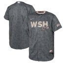 Add a truly unique piece to your youngest Washington Nationals fan's collection with this 2022 City Connect Replica Jersey. This special Nike gear is inspired by the Japanese cherry trees that surround the city. These trees were established in 1912 as a gift of friendship from the mayor of Tokyo. The graphics highlight the DC flag, showcasing one of the most powerful cities in the world, a global hub for business and politics.Replica JerseyMaterial: 100% PolyesterHeat-sealed transfer appliqueMachine wash with garment inside out, tumble dry lowMLB Batterman applique on center back neckBrand: NikeImportedReplica JerseyHeat-sealed jock tagRounded hemShort sleeveOfficially licensedSublimated designFull-button front