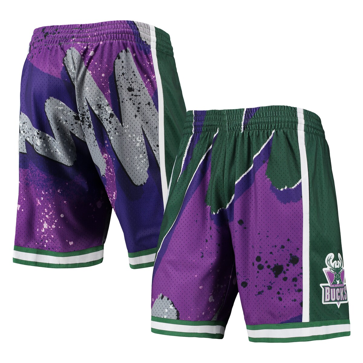 Throw it back to 2000 Milwaukee Bucks basketball with these Hardwood Classics Hyper Hoops Swingman shorts from Mitchell & Ness. The heat-sealed tackle twill applique and sublimated graphics ensure your Milwaukee Bucks loyalty doesn't go unnoticed. These shorts are also built for comfort and service thanks to their elastic waistband and side slip pockets, respectively.Authentic Throwback JerseyImportedOfficially licensedHeat-sealed tackle twill appliqueInseam on size M measures approx. 8.25''Machine wash, line drySublimated designTwo side slip pocketsMaterial: 100% PolyesterBrand: Mitchell & NessElastic waistband with drawstring