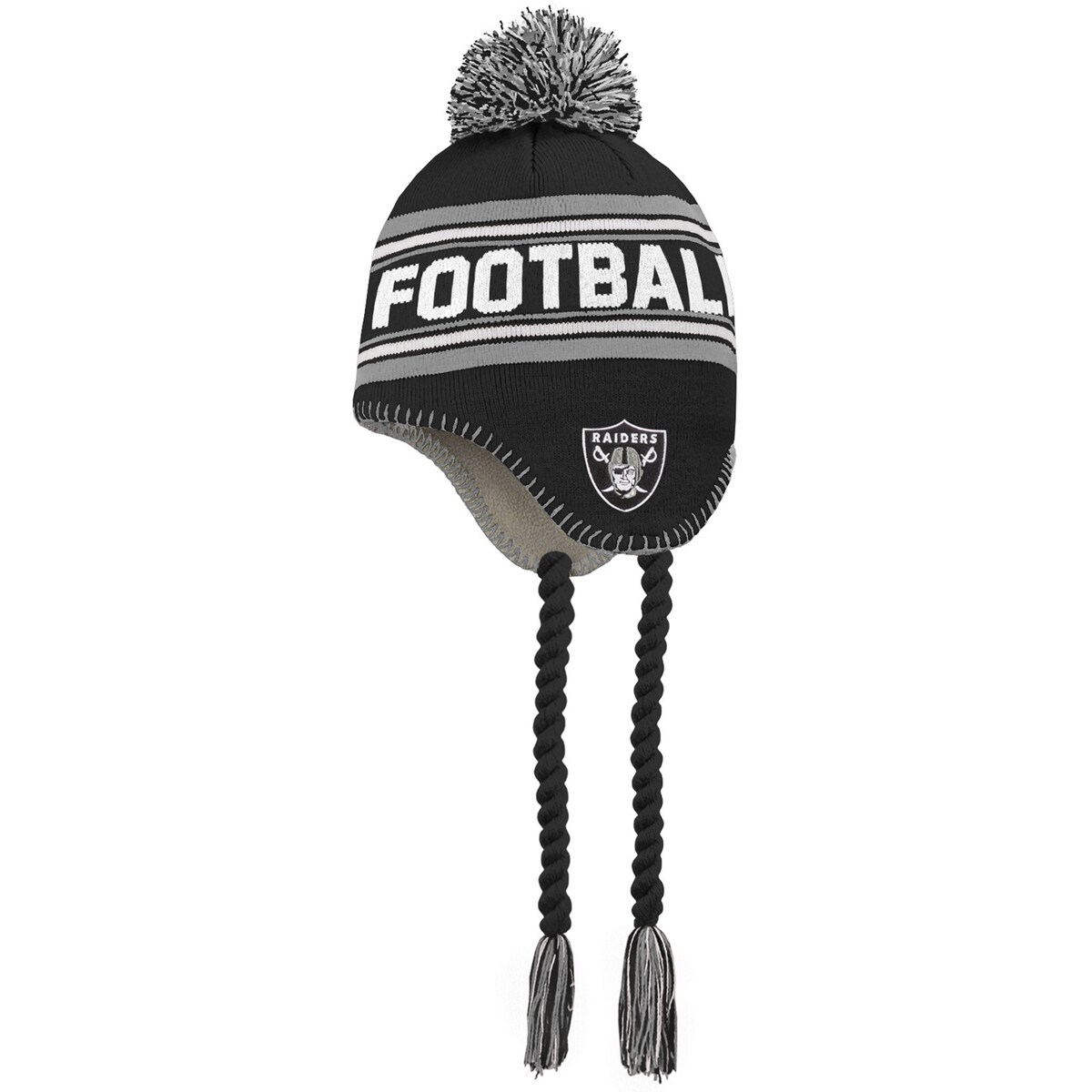 楽天Fanatics公式ストア 楽天市場店NFL レイダース ニット帽 Outerstuff（アウタースタッフ） キッズ ブラック （NFL Youth Jacquard Tassel Pom Knit）
