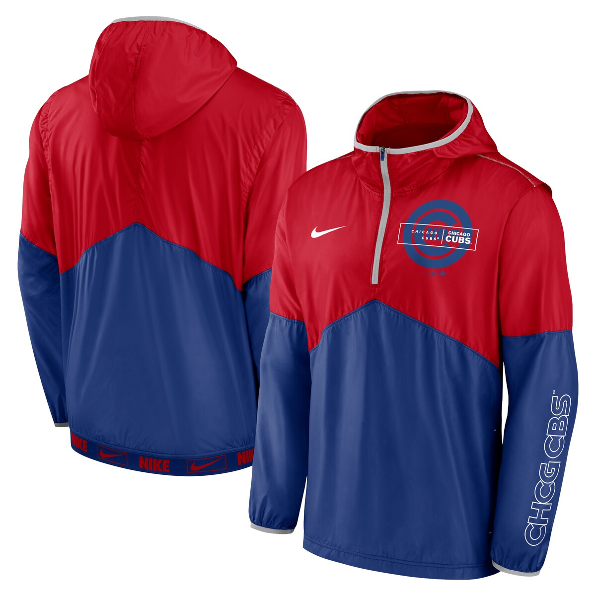 Grab some Chicago Cubs gear fit for the great outdoors with this Nike Overview jacket. Along with a ventilated back and lightweight design for optimal breathability, the ripstop fabric adds durability during extreme conditions. Best of all, the vibrant colorway and powerful Chicago Cubs graphics enhance your spirit and pride in your favorite MLB team.Material: 100% PolyesterLong sleeveLong sleeveVentilated back panel with mesh liningHalf-zipScuba hood without drawstringMachine wash, tumble dry lowPulloverOfficially licensedWoven design on back hemSilicone screen print graphicsLightweightMesh-lined front pouch pocketImportedBrand: NikeRipstop fabricElastic trim on hood, cuffs and back hem