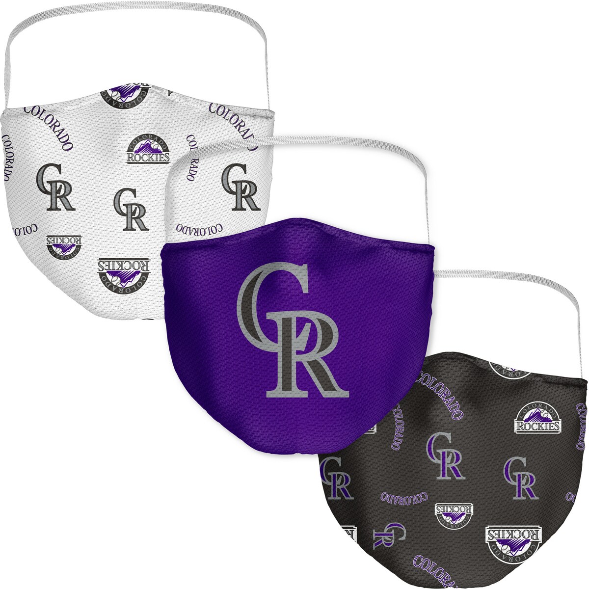 Cover up while you represent your favorite team in this Colorado Rockies All Over Logo Face Covering 3-Pack from Fanatics Branded!This item is non-returnableMaterial: 100% PolyesterElastic closuresOfficially licensedReturns: Face covering(s) can be returned if and only if they are unopened, unworn, and sealed in original packaging with original tags and labels. Your return will be inspected upon arrival before your refund is processed. We reserve the right to refuse a refund if there is any evidence of use or tamper to the packaging.ImportedWARNING: CHOKING HAZARD-Not intended for children. Children can choke or suffocateBrand: Fanatics BrandedThis product is not a medical device. It is not intended to be personal protective equipment and should not be used by healthcare professionals or used in a healthcare/clinical environment or setting. The product is not intended to prevent or protect from any form of illness or disease (or otherwise).Contains three to a pack
