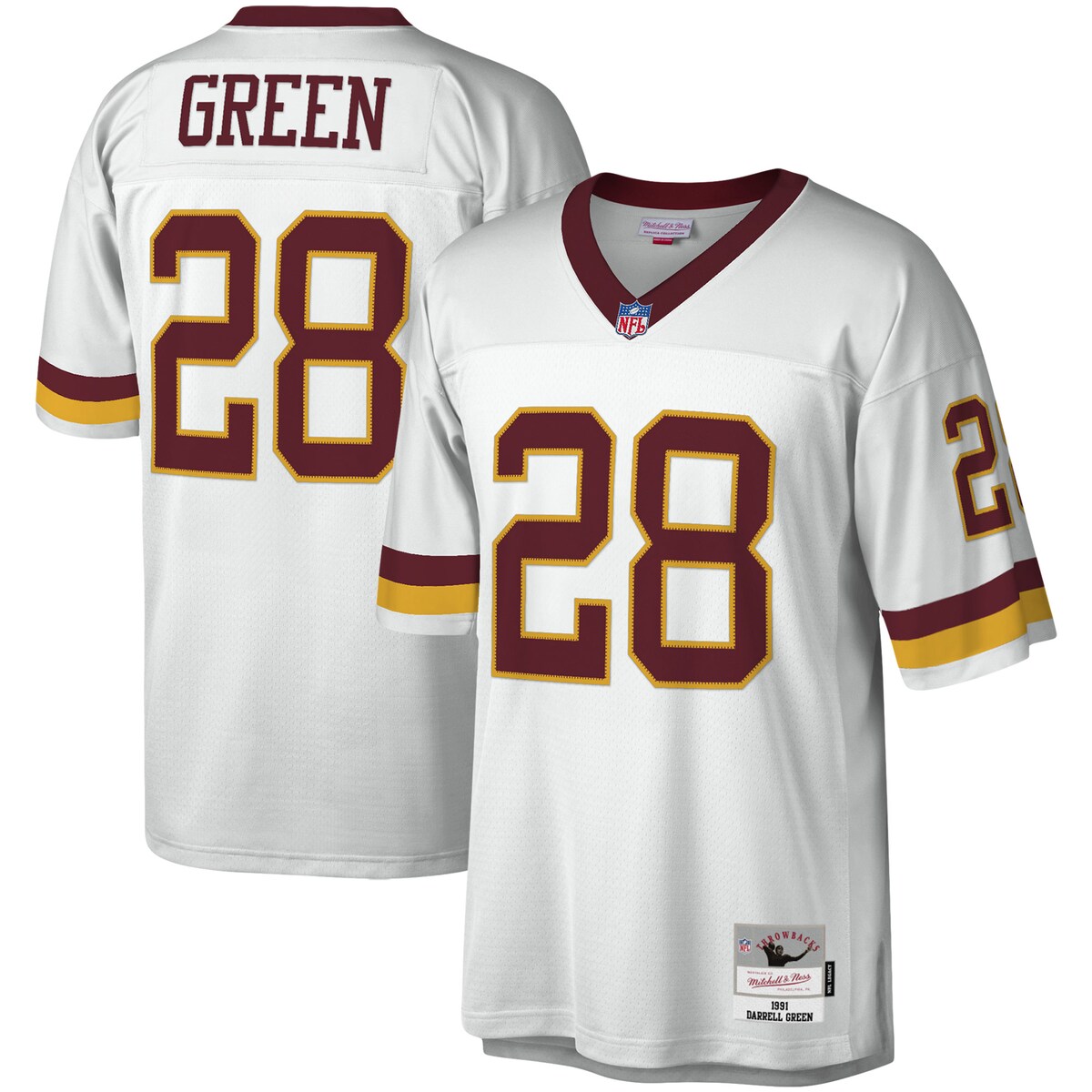 You're a massive Washington Football Team fan and also loved watching Darrell Green play. Now you can show off your fandom for both when you get this Darrell Green Washington Football Team Legacy replica jersey from Mitchell & Ness. It features distinctive throwback Washington Football Team graphics on the chest and back, perfect for wearing at a home game. By wearing this jersey, you'll be able to feel like you're reliving some of the great plays that Darrell Green accomplished to lead the Washington Football Team to glory.Officially licensedThrowback JerseyMaterial: 100% PolyesterFabric applique sewn onEmbroidered twill graphicsMachine wash, line dryWoven tags at bottom hemSublimated rib-knit sleeve insertsBrand: Mitchell & NessEmbroidered NFL Shield at collarShort sleevesImportedMesh fabricSide splits at waist hemV-neck