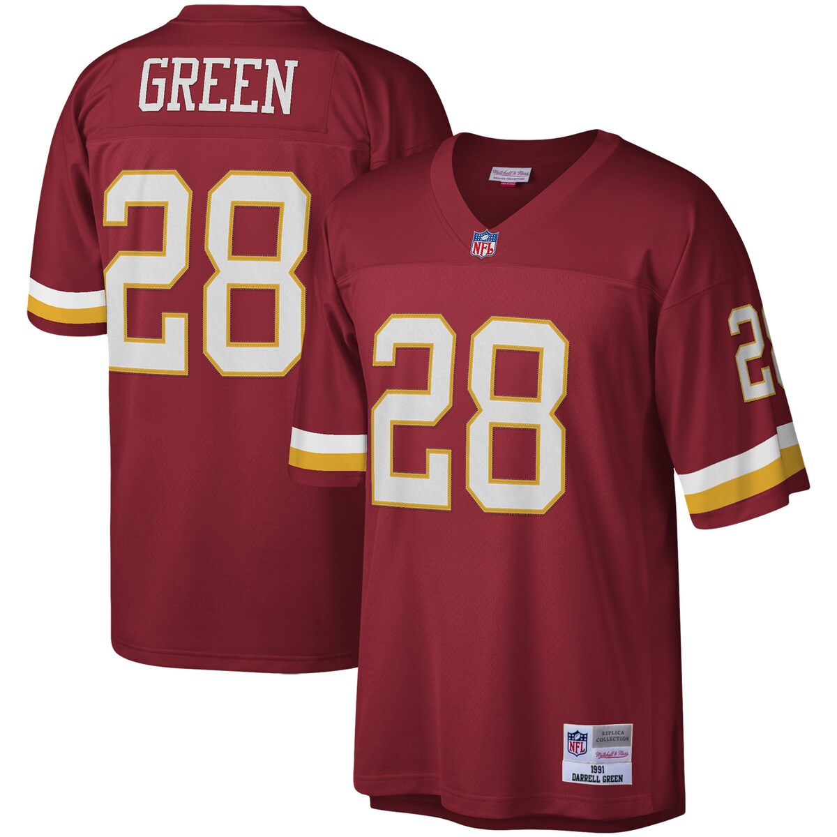Show off your fandom for Darrell Green and the Washington Football Team with this Legacy replica jersey from Mitchell & Ness. It features distinctive throwback team graphics on the chest and back, as well as vibrant colors. By wearing this jersey, you'll be able to feel like you're reliving some of the great plays that Darrell Green accomplished to lead the Washington Football Team to glory.Brand: Mitchell & NessImportedShort sleeveMaterial: 100% PolyesterMachine wash, line dryOfficially licensedThrowback Jersey