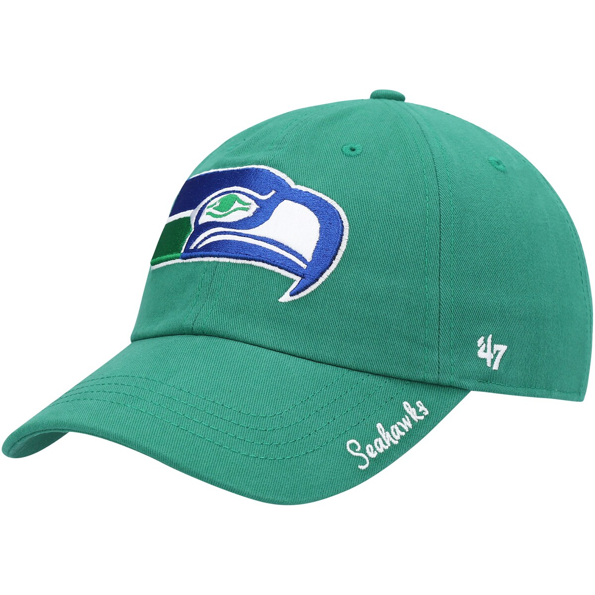 A relaxed cap is the perfect accoutrement to a game day ensemble. Let yours be this Miata Clean Up hat by '47. With a bold Seattle Seahawks logo in raised embroidery on the crown complimented by a subtle team wordmark on the bill, this adjustable cap can be easily matched with a variety of team tees. Finish your Seattle Seahawks look with this hat and ensure your fandom is never in question.Brand: '47ImportedSix panels with eyeletsMaterial: 100% CottonLow CrownAdjustable fabric strap with snap buckleOfficially licensedCurved billOne size fits mostSurface washableUnstructured relaxed fitEmbroidered graphics with raised details
