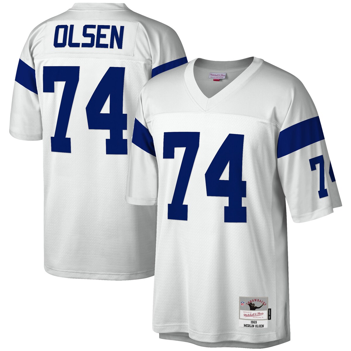 You're a massive Los Angeles Rams fan and also loved watching Merlin Olsen play. Now you can show off your fandom for both when you get this Merlin Olsen Los Angeles Rams Legacy replica jersey from Mitchell & Ness. It features distinctive throwback Los Angeles Rams graphics on the chest and back, perfect for wearing at a home game. By wearing this jersey, you'll be able to feel like you're reliving some of the great plays that Merlin Olsen accomplished to lead the Los Angeles Rams to glory.Machine wash, line dryOfficially licensedShort sleevesMesh fabricMaterial: 100% PolyesterWoven tags at bottom hemSublimated rib-knit sleeve insertsFabric applique sewn onSide splits at waist hemEmbroidered twill graphicsThrowback JerseyV-neckImportedEmbroidered NFL Shield at collarBrand: Mitchell & Ness