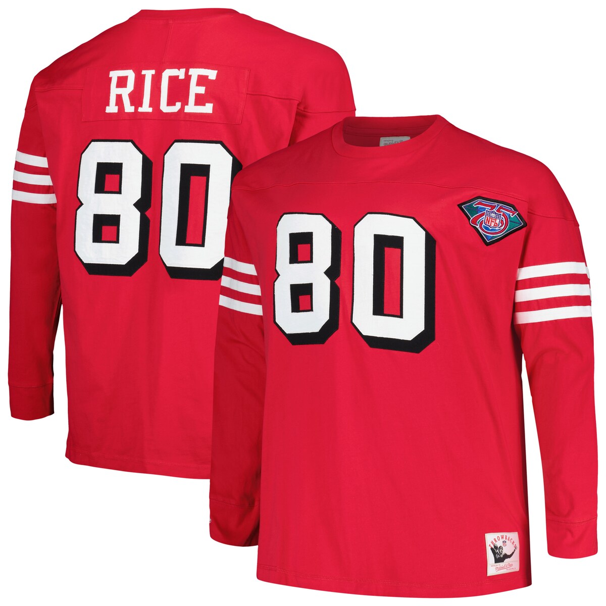 NFL 49ers ジェリー・ライス 長袖 Tシャツ Mitchell & Ness（ミッチェル＆ネス） メンズ スカーレット (Men's B&T MNC Cut & Sew Player N&N LS Top)