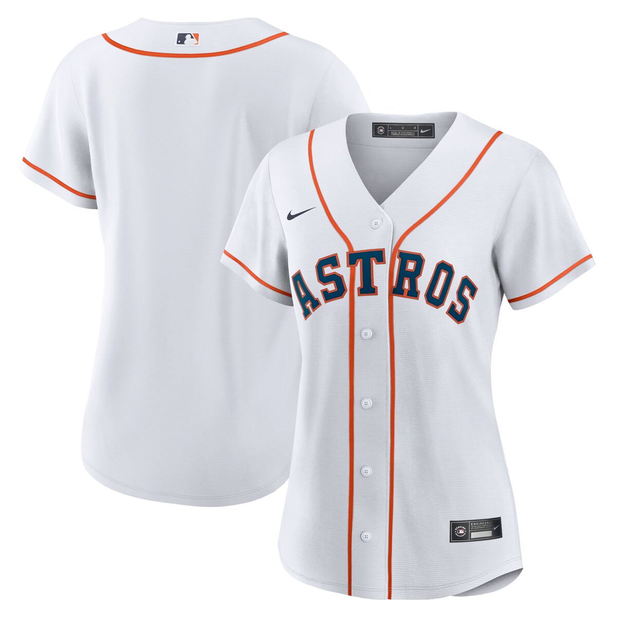 As the ultimate Houston Astros fan, you deserve the same look that your favorite players sport out on the field. This Replica Team jersey from Nike brings the team's official design to your wardrobe for a consistently spirited look on game day. The polyester material and slick Houston Astros graphics are just what any fan needs to look and feel their best.Officially licensedBrand: NikeMachine wash gentle or dry clean. Tumble dry low, hang dry preferred.Jersey Color Style: HomeHeat-sealed jock tagHeat-sealed transfer appliqueMLB Batterman applique on center back neckRounded hemShort sleeveMaterial: 100% PolyesterImportedFull-button frontReplica Jersey