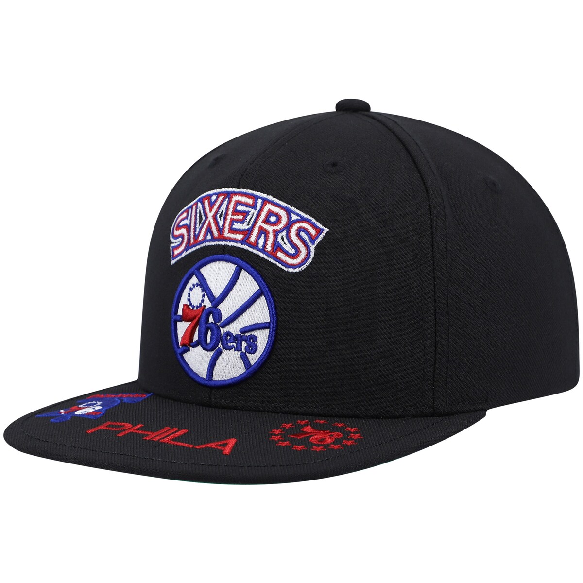 【公式グッズ】NBA 76ers アジャスタブルキャップ Mitchell & Ness（ミッチェル＆ネス） メンズ ブラック (NBA MNC Front Loaded HWC Snapback)