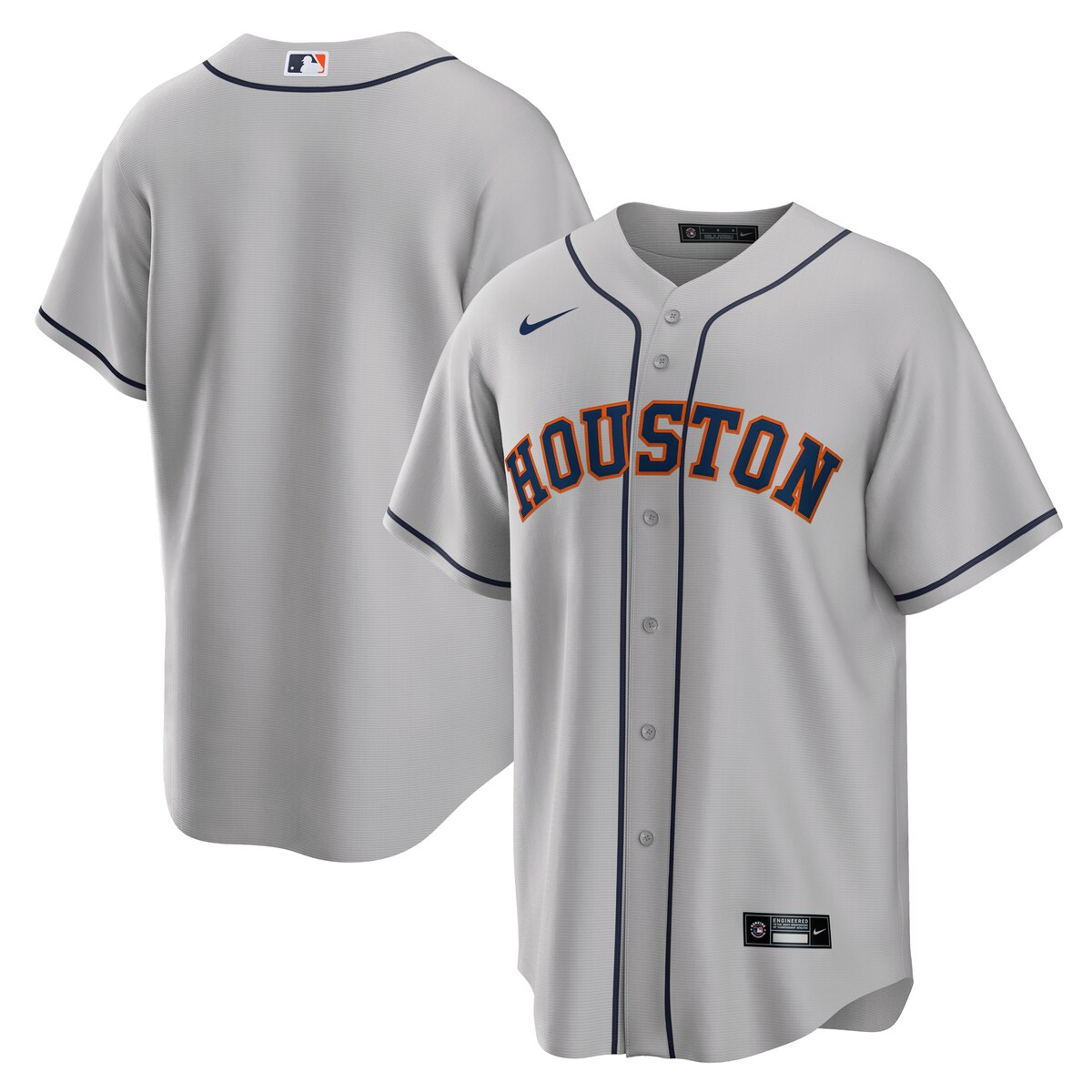 As the ultimate Houston Astros fan, you deserve the same look that your favorite players sport out on the field. This Road Replica Team jersey from Nike brings the team's official design to your wardrobe for a consistently spirited look on game day. The polyester material and slick Houston Astros graphics are just what any fan needs to look and feel their best.ImportedJersey Color Style: RoadMachine wash gentle or dry clean. Tumble dry low, hang dry preferred.Brand: NikeFull-button frontReplica JerseyHeat-sealed jock tagHeat-sealed transfer appliqueMLB Batterman applique on center back neckRounded hemShort sleeveMaterial: 100% PolyesterOfficially licensed