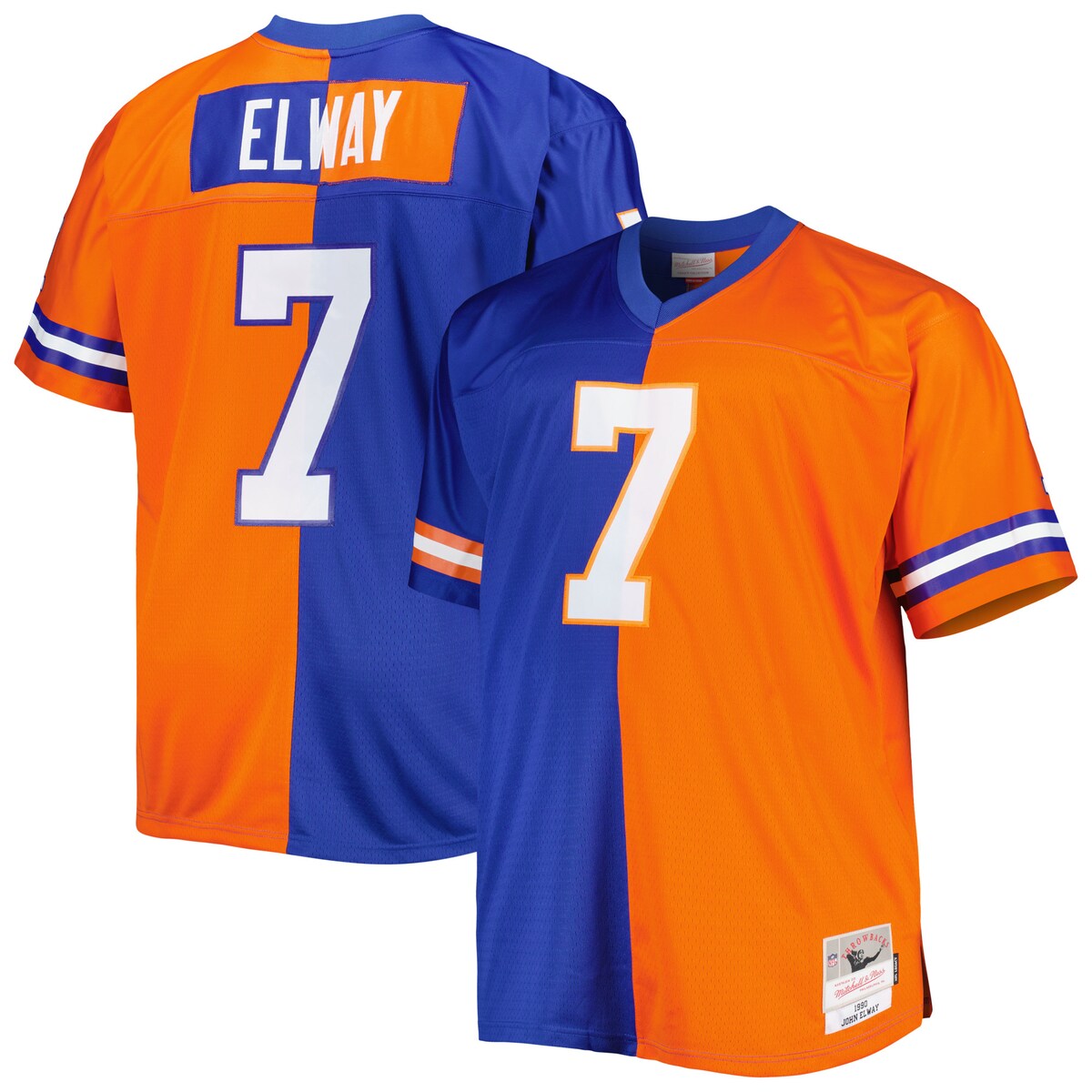 Pay homage to one of the greatest players in NFL history with this John Elway Split Legacy replica jersey from Mitchell & Ness. It features contrasting Denver Broncos colors, as well as John Elway's name and number featured on the front and back, making this the perfect option for you to remember all of his achievements while playing for the Denver Broncos. The droptail hem with side splits adds a layer of style while the mesh bodice brings breathability to your day.Material: 100% PolyesterOfficially licensedMachine wash, line dryRib-knit collarBrand: Mitchell & NessMesh bodiceV-neckHeat-sealed graphicsReplica Throwback JerseyWoven jock tag on bottom left hemImportedSide splits at hemTackle twill applique