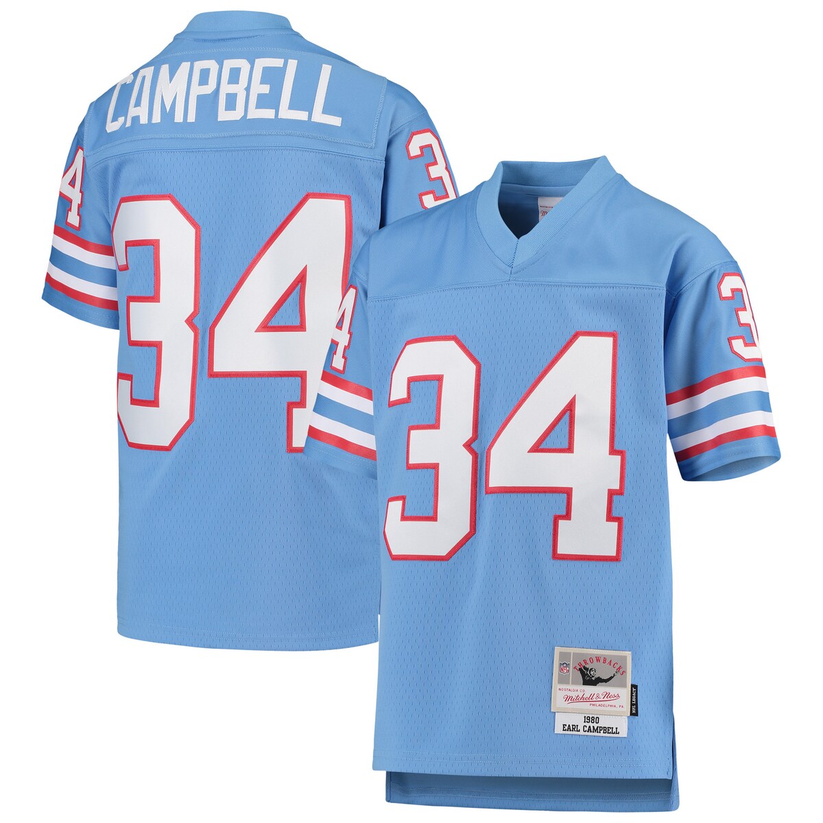 【公式グッズ】NFL オイラーズ アール・キャンベル ユニフォーム Mitchell & Ness(ミッチェル&ネス) キッズ ライトブルー (NFL Youth Legacy Jersey)